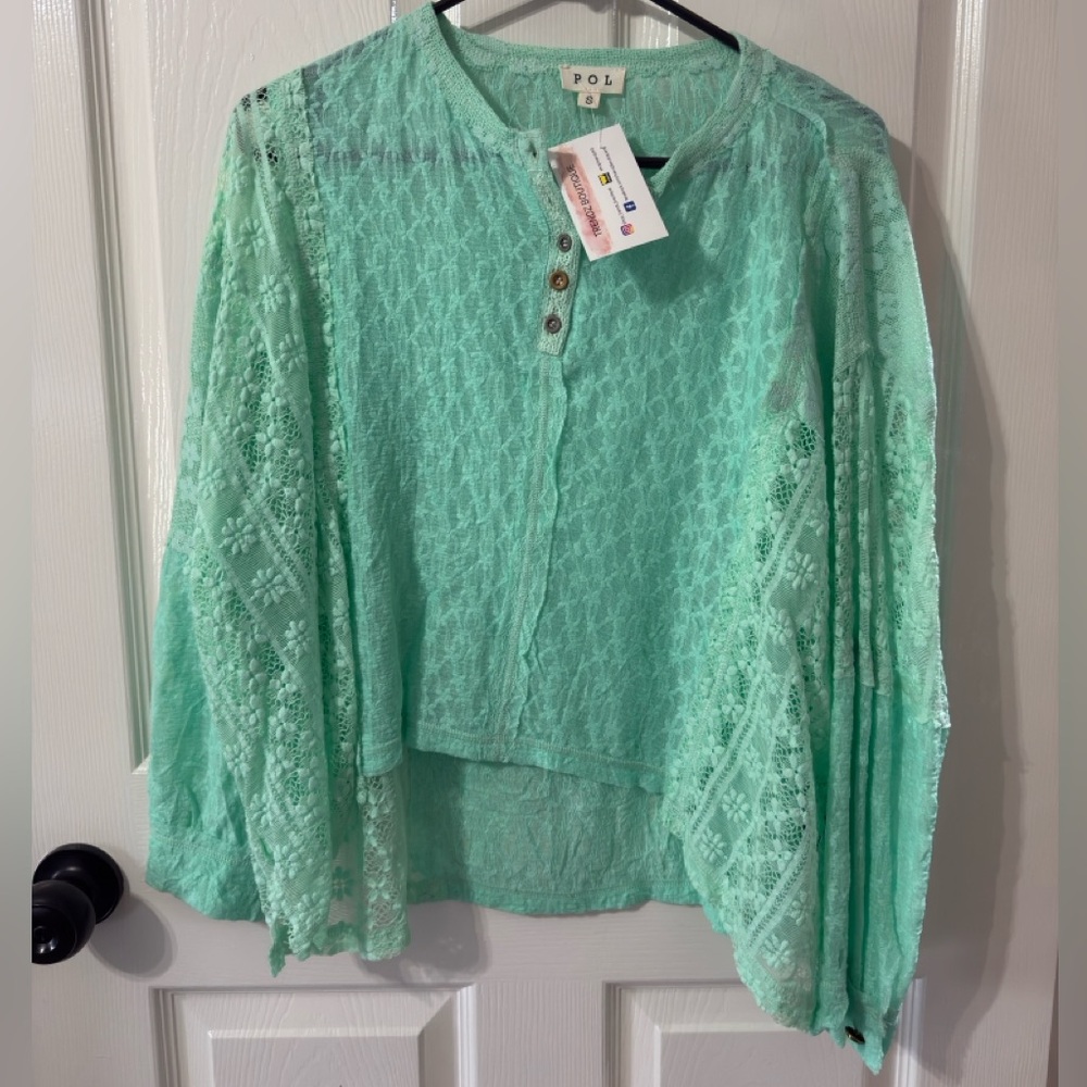 POL Light Green Lace Blouse